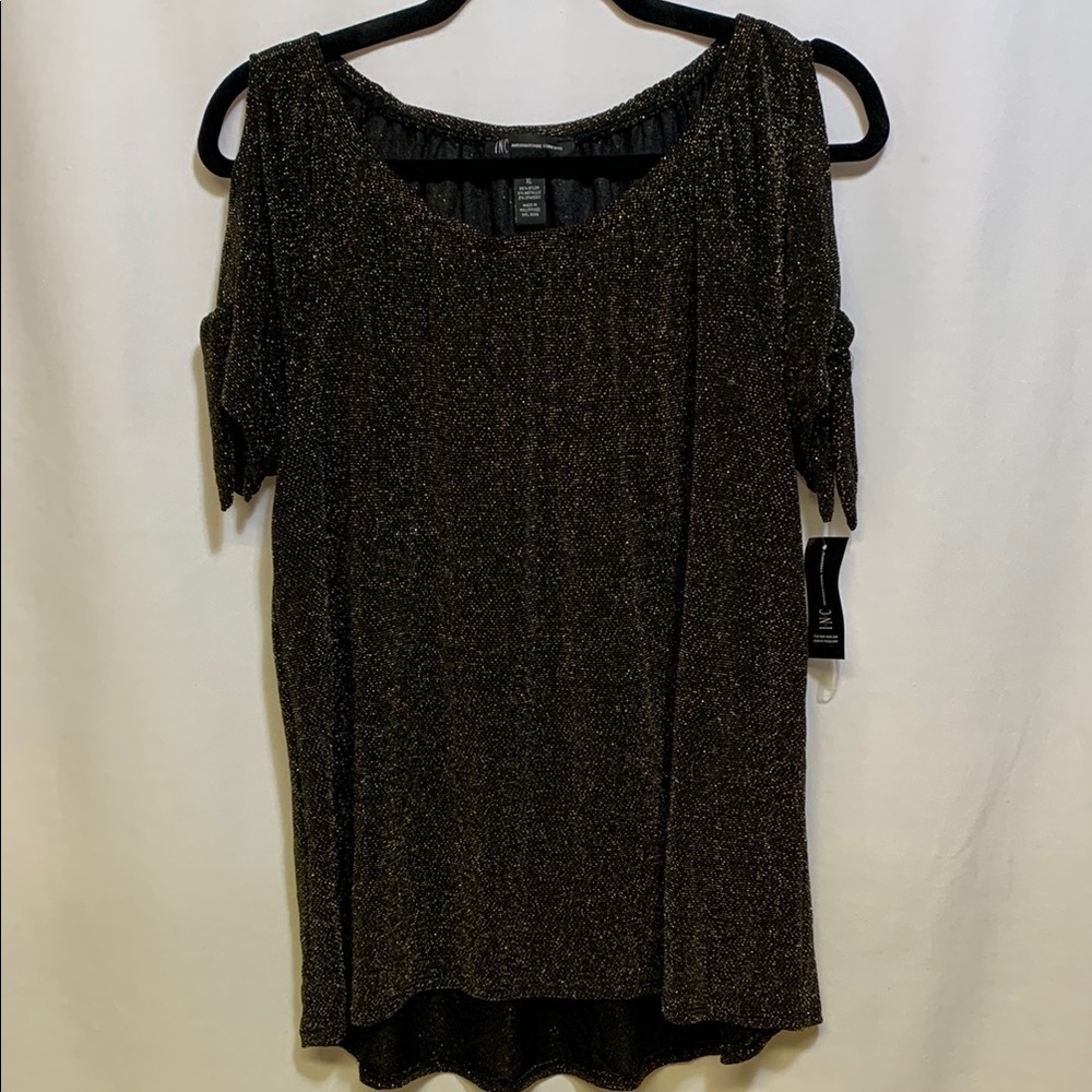 INC International Concepts Black Short Sleeve Blouse